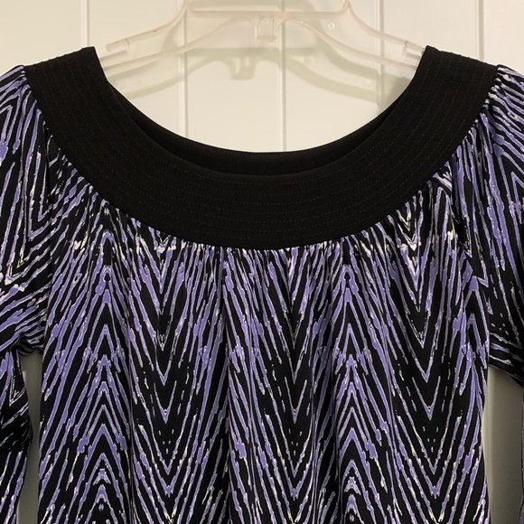 WORTHINGTON Top Blouse black Purple Flowy Jersey Print PS - Picture 1 of 8